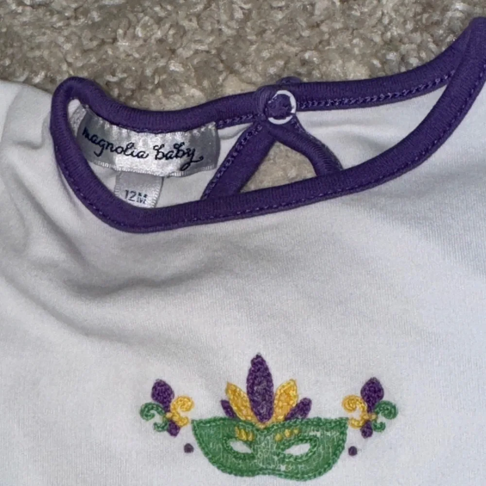 Mardi Gras pima matching set embroidered baby girl ruffles tee smock shorts